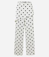 Calça Reta em Alfaiataria com Sobreposição na Cintura e Estampa Poá - 1