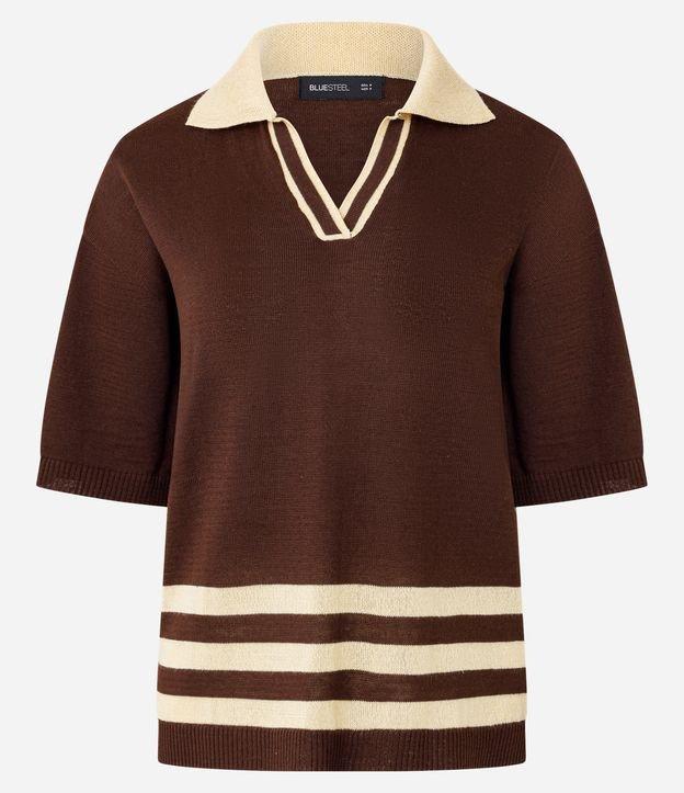 Blusa Polo Oversized em Tricô com Detalhes de Listras - 1