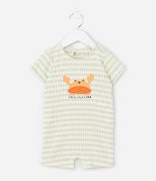 Macacão Infantil com Bordado de Caranguejo e Listras Canelado - Tam 0 a 18 Meses - 1