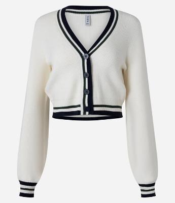 Cardigan Curto em Tricô com Detalhes de Listras Contrastantes