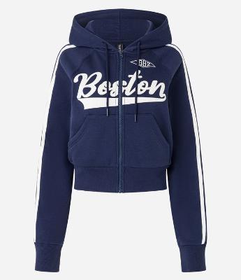 Casaco Cropped  em Moletom com Felpa com Estampa Lettering