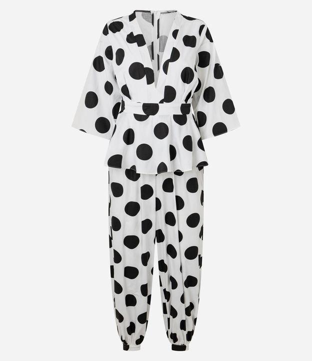 Macacão Balloon Alfaiatado com Decote V e Estampa Poá - 1