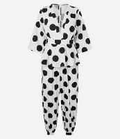 Macacão Balloon Alfaiatado com Decote V e Estampa Poá - 1