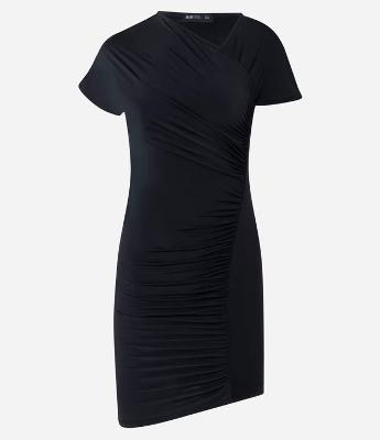 Vestido Curto com Franzido Decote Assimétrico e Barra Transpassada