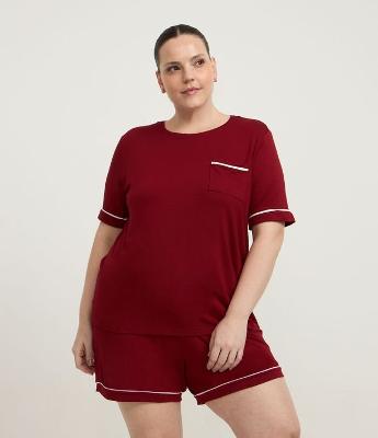 Pijama Curto em Viscose com Detalhes Contrastantes Curve & Plus Size