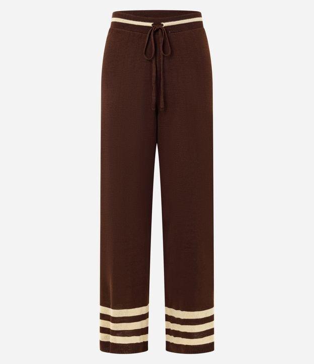 Calça Reta em Tricô com  Detalhes de Listras - 1