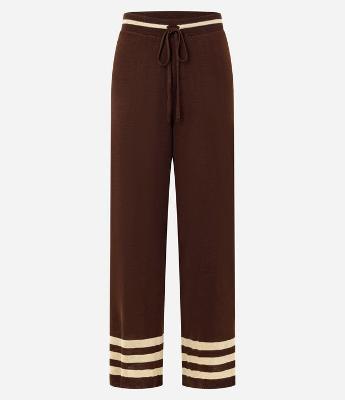 Calça Reta em Tricô com  Detalhes de Listras