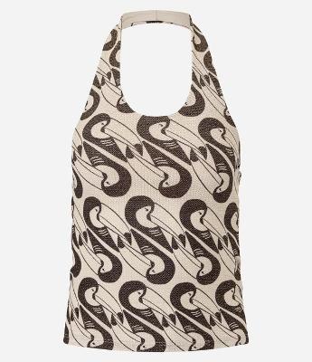 Blusa Frente Única com Fio Metalizado e Estampa Gravataria