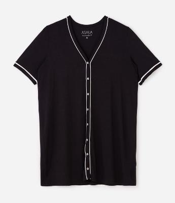 Camisola Curta com Abotoamento Frontal e Detalhes Contrastantes Curve & Plus Size