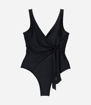 Maiô Em Microfibra Liso Com Transpasse E Amarração