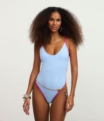 Maiô Em Microfibra Liso Cavado Com Viés Contrastante