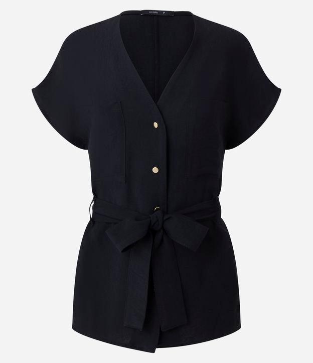 Blusa em Viscose com Decote V e Cinto Amaração - 1