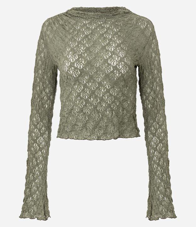 Blusa em Renda com Gola Alta e Manga Sino - 1
