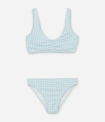 Biquíni Infantil em Microfibra com Estampa Xadrez Vichy e Frazidinhos - Tam 8 a 16 Anos