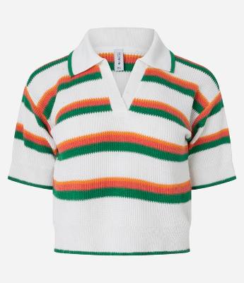 Blusa Polo Regular em Tricô com Estampa de Listras