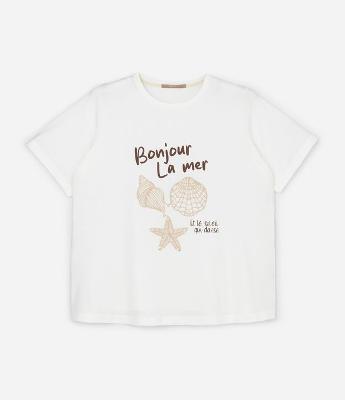 Camiseta Regular em Algodão com Bordado Fundo do Mar Curve & Plus Size