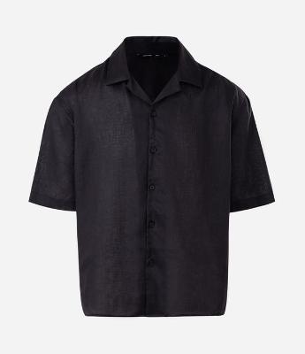 Camisa Boxy em Puro Linho com Gola bowling