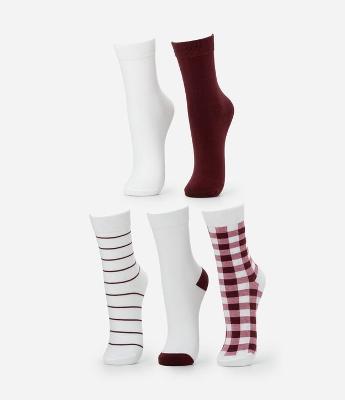 Kit 05 Meias Cano Alto em Algodão com Estampas Diversas