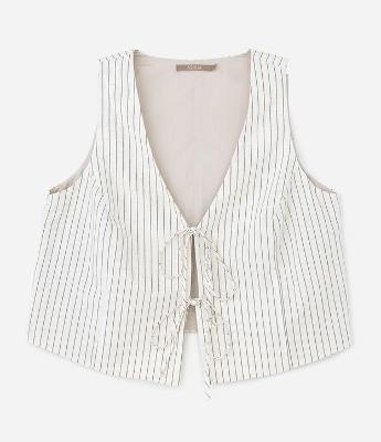 Blusa Colete em Viscolinho Listrado com Amarrações Frontais Curve & Plus Size