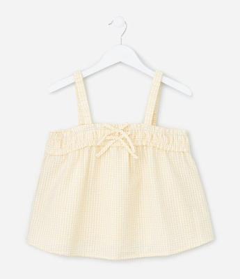 Blusa Infantil em Tricoline com Estampa Xadrez Vichy e Lacinhos - Tam 5 a 14 Anos