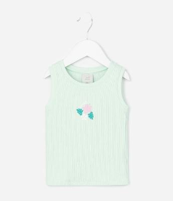 Regata Infantil em Ribana com Bordado Floral - Tam 1 a 6 Anos