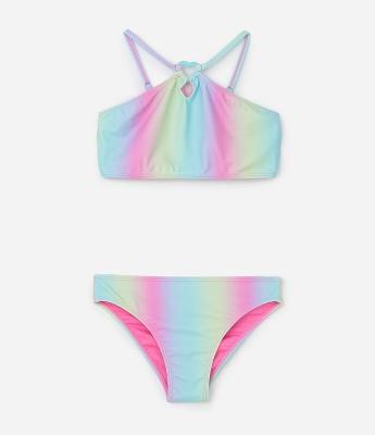 Biquini Infantil com Estampa Degradê e Anel de Coração - Tam 5 a 14 Anos