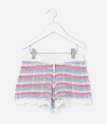 Short Infantil em Crochê com Estampa de Listras - Tam 10 a 16 Anos