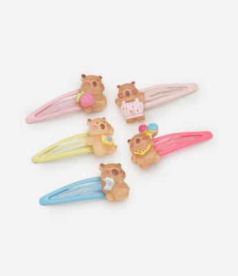 Kit 05 Presilhas de Cabelo Infantil com Capivaras - Tam Único