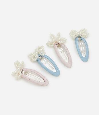 Kit 04 Presilhas de Cabelo Infantis Lacinhos de Pérolas - Tam U