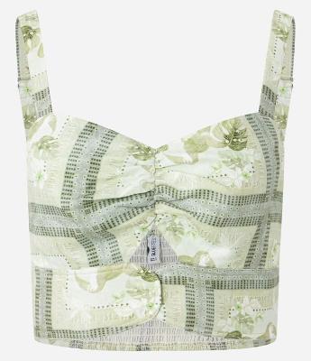 Blusa Cropped em Twill com Estampa Tropical