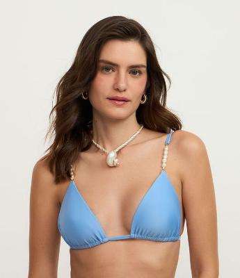 Biquíni Top Cortininha com Aviamento de Pérolas nas Alças