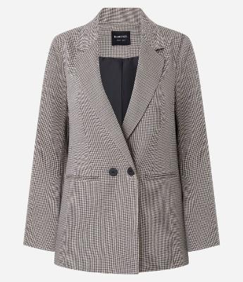 Blazer Alongado em Alfaiataria com Estampa Xadrez  Pied de Poule