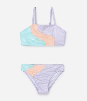 Biquíni Infantil com Bloco de Cor e Metálico - Tam  5 a 14 Anos