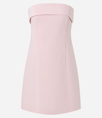 Vestido Curto Sem Alça em Crepe com  Decote Virado