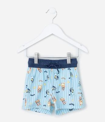 Bermuda Infantil de Banho Listrada com Estampa Bluey - Tam 1 a 6 Anos