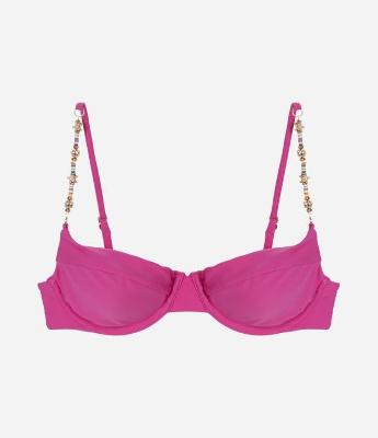 Biquíni Top Meia Taça em Microfibra com Miçangas nas Alças