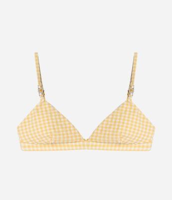 Biquíni Top Triangulo Fixo em Microfibra Vichy com Margaridinha na Alça