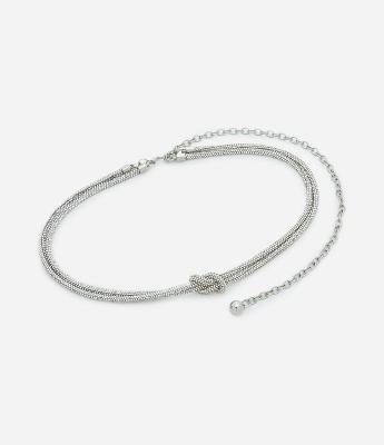 Cinto Estreito em Metal com Strass e Nó