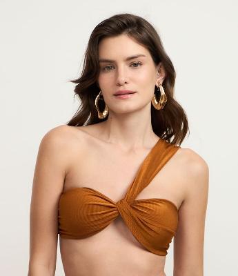 Biquíni Top com Alça Única e Detalhe Canelado em Microfibra