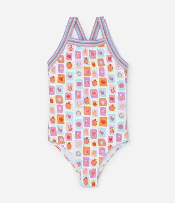 Maiô Infantil com Tira Larga e Estampa de Frutinhas - Tam 5 a 14 anos