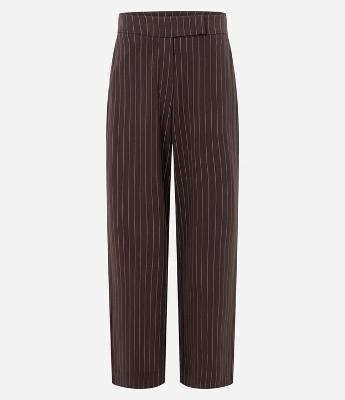 Calça Reta Alfaiatada em Crepe com Listras de Fio Tinto