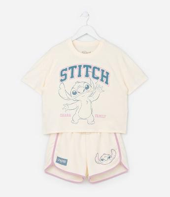 Conjunto Infantil em Algodão com Estampa Stitch - Tam 1 a 6 Anos