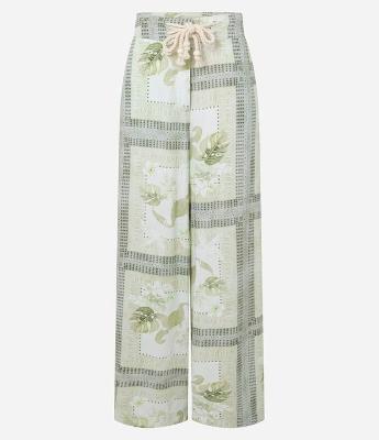Calça Pantalona em Twill com Estampa Tropical