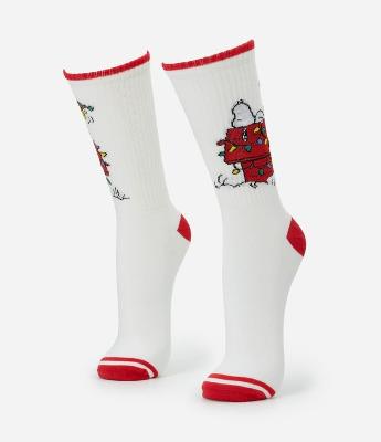 Meia Cano Longo em Algodão com Estampa Snoopy Natal