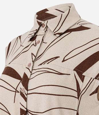 Vestido Chemise Longo em Viscolinho com Estampa Folhagem