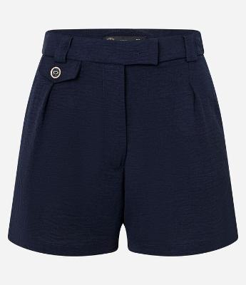 Short de Cintura Alta em Airflow Pregas e Lapela Abotoada