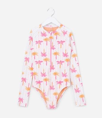 Maiô Infantil com Estampa de Coqueiros - Tam 5 a 14 Anos