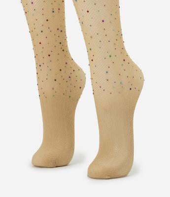 Meia Calça Arrastão em Microfibra com Strass Colorido