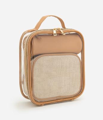 Kit 03 Necessaires Transparente com Internas em Canvas com Textura