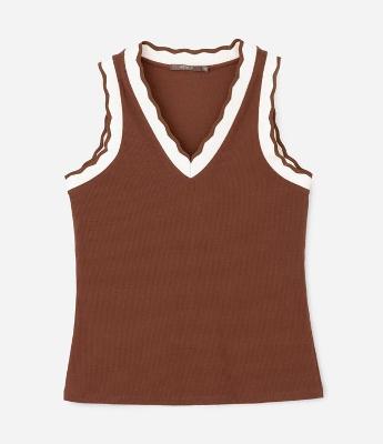 Blusa Regata em Ribana com Gola V em Retilínea Curve & Plus Size